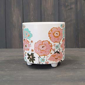 Medium Watercolour Floral Pot with feet (14cm) detail page